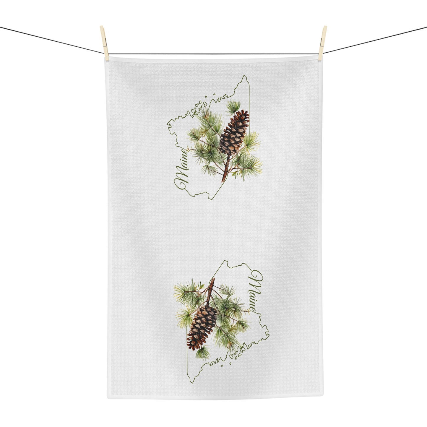 Maine State Flower Tea Towel – White Pine Cone & Tassle