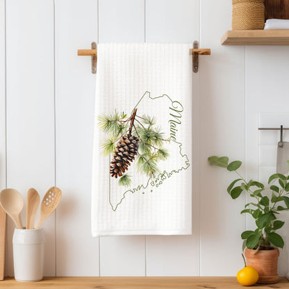 Maine State Flower Tea Towel – White Pine Cone & Tassle