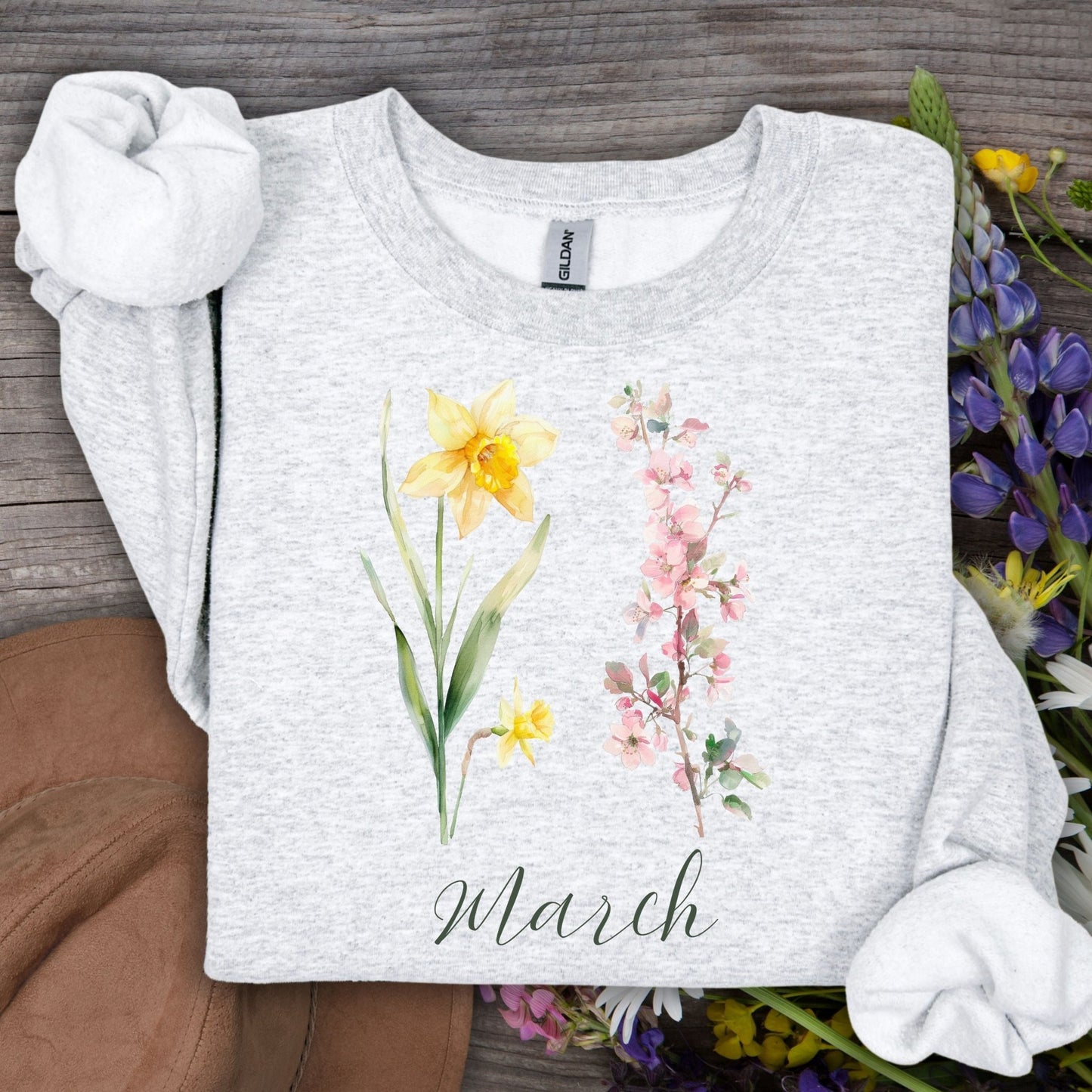 March Birth Month Flower Sweatshirt — Daffodil & Cherry Blossoms