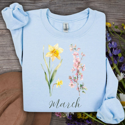 March Birth Month Flower Sweatshirt — Daffodil & Cherry Blossoms