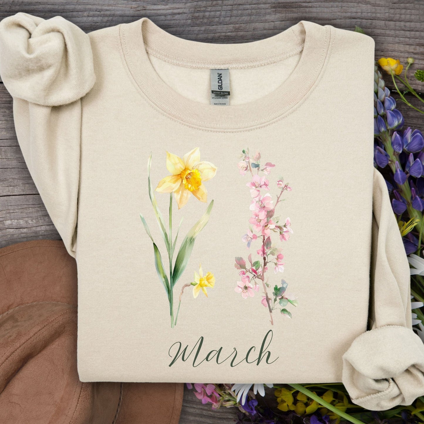 March Birth Month Flower Sweatshirt — Daffodil & Cherry Blossoms