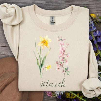 March Birth Month Flower Sweatshirt — Daffodil & Cherry Blossoms