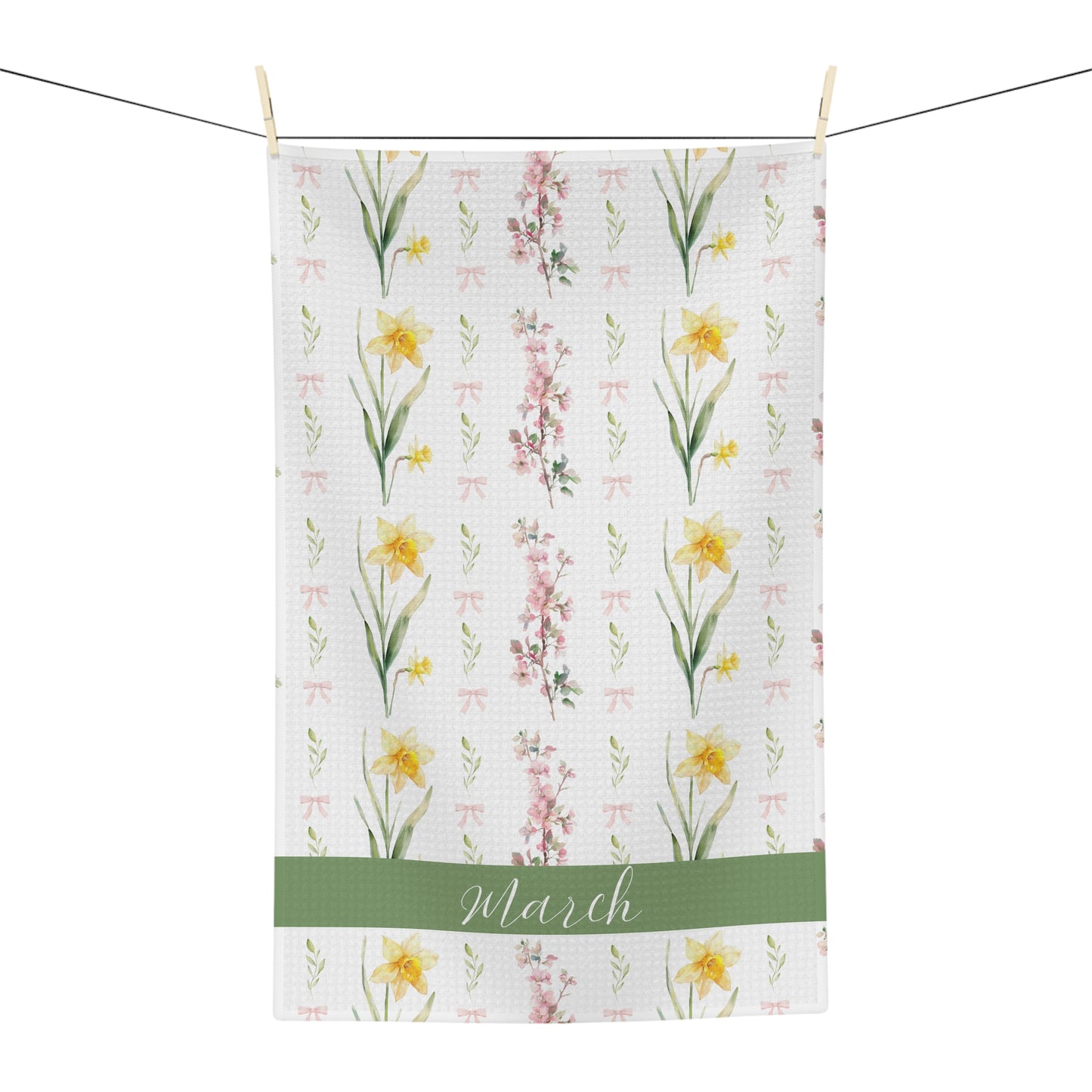 March Birth Month Flower Tea Towel