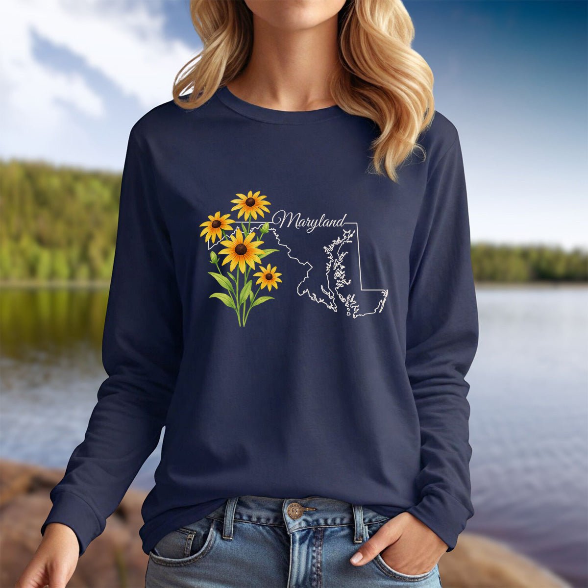 Maryland State Flower Long Sleeve Tee - Black Eyed Susan
