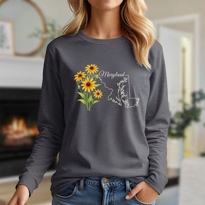 Maryland State Flower Long Sleeve Tee - Black Eyed Susan