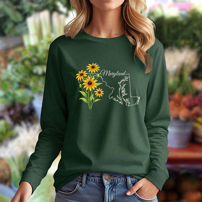 Maryland State Flower Long Sleeve Tee - Black Eyed Susan