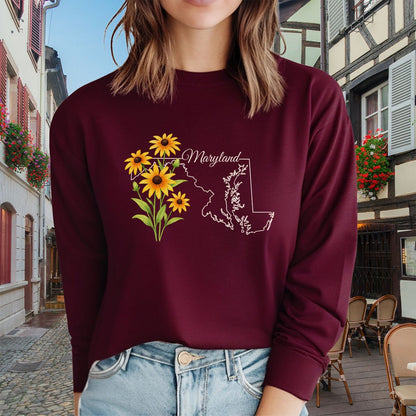 Maryland State Flower Long Sleeve Tee - Black Eyed Susan