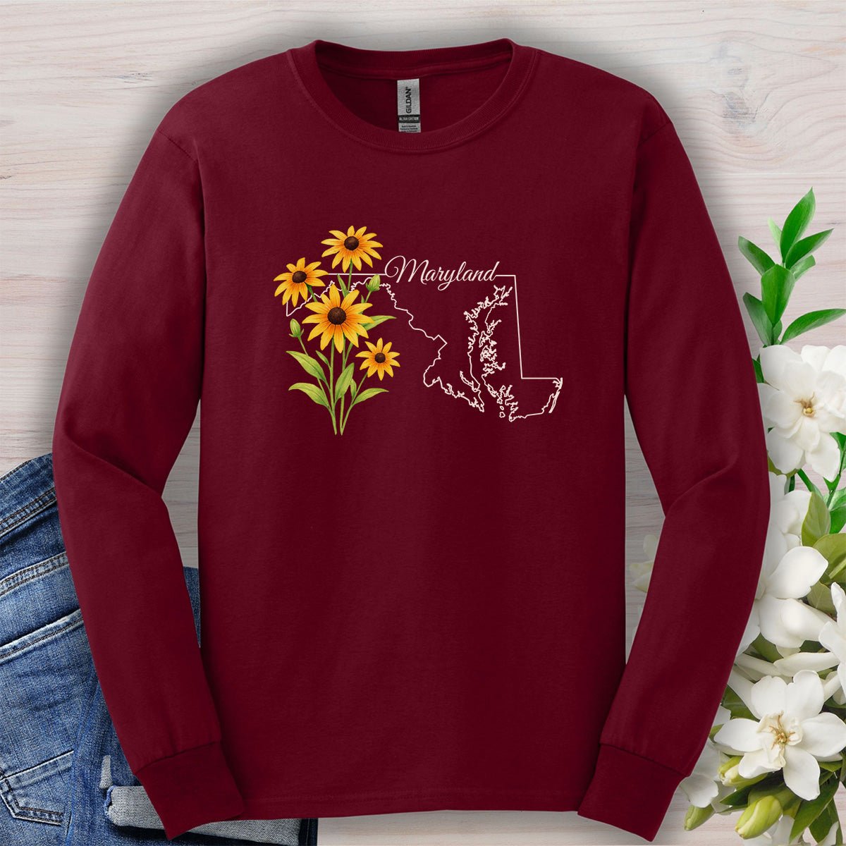 Maryland State Flower Long Sleeve Tee - Black Eyed Susan