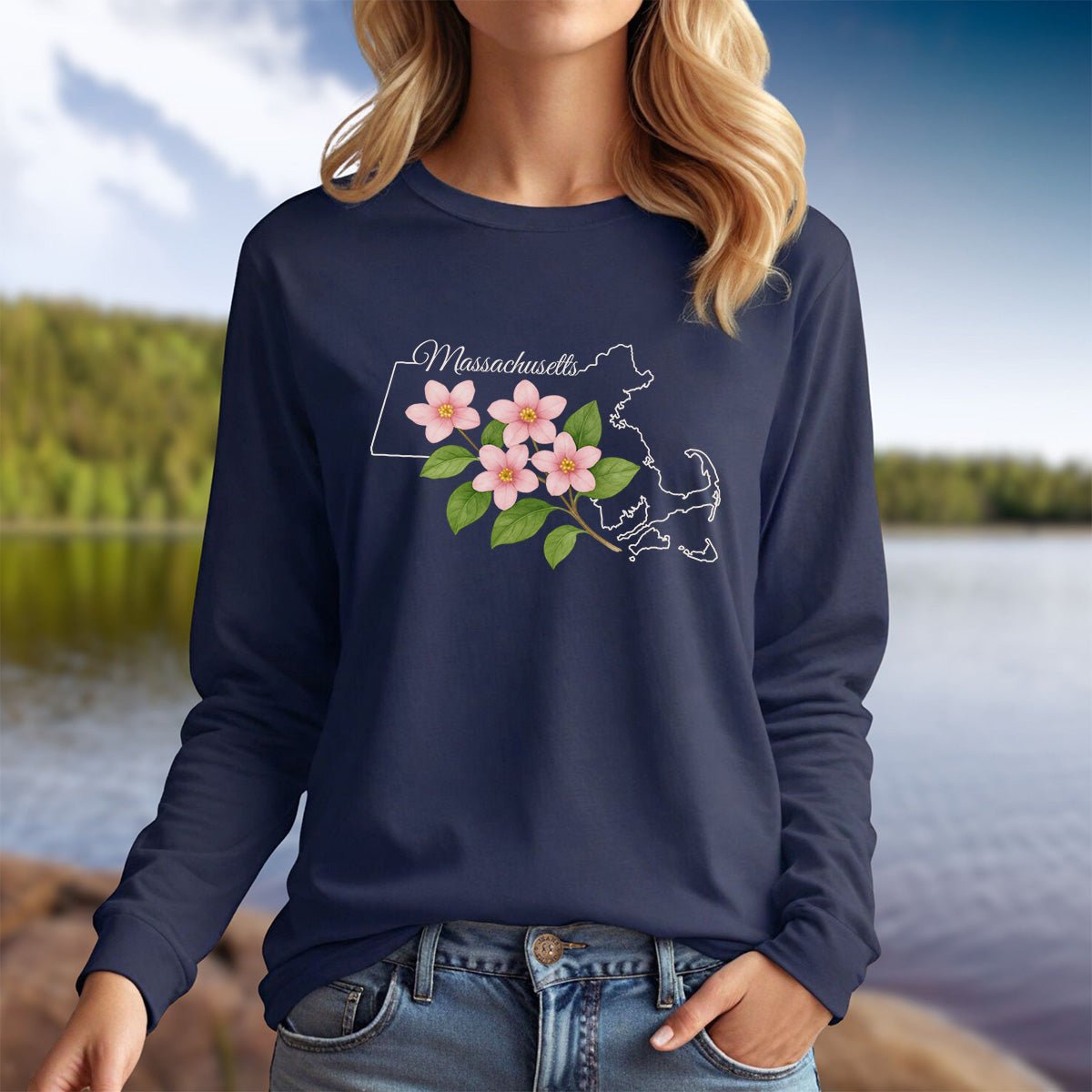 Massachusetts State Flower Long Sleeve Tee - Mayflower