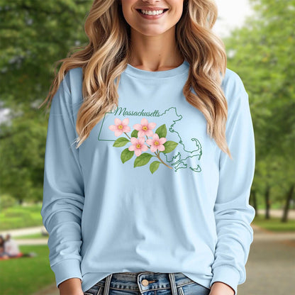 Massachusetts State Flower Long Sleeve Tee - Mayflower