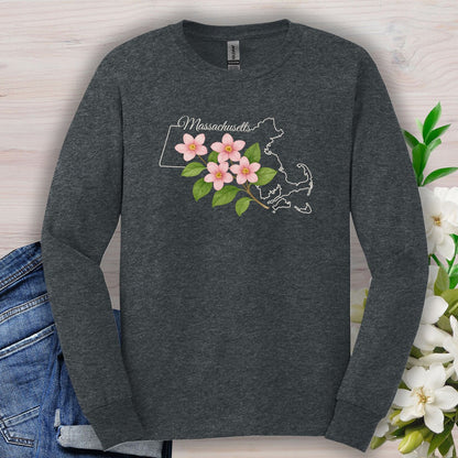 Massachusetts State Flower Long Sleeve Tee - Mayflower