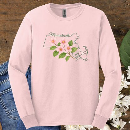 Massachusetts State Flower Long Sleeve Tee - Mayflower