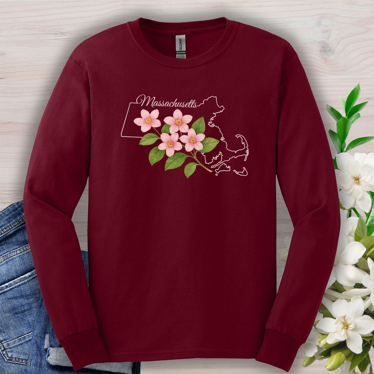 Massachusetts State Flower Long Sleeve Tee - Mayflower