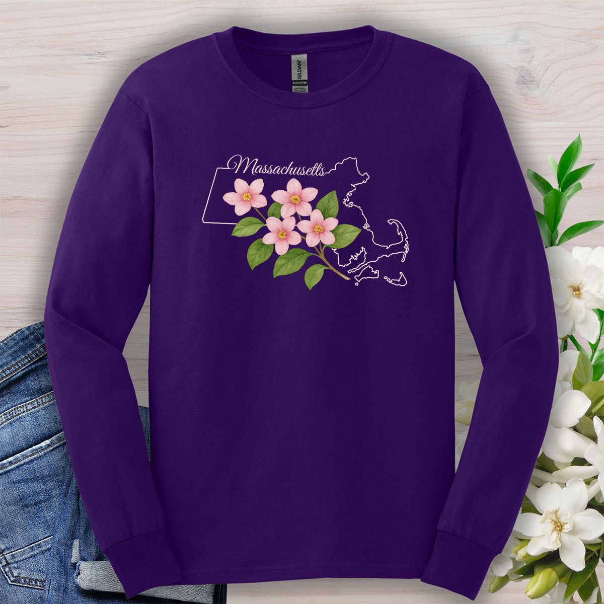 Massachusetts State Flower Long Sleeve Tee - Mayflower