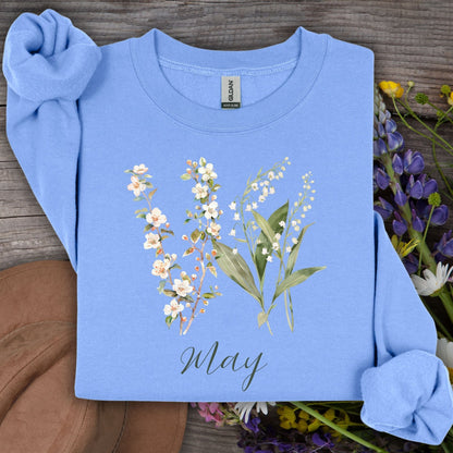 May Birth Flower Sweatshirt — Lily of the Valley & Hawthorn