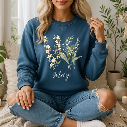 May Birth Flower Sweatshirt — Lily of the Valley & Hawthorn