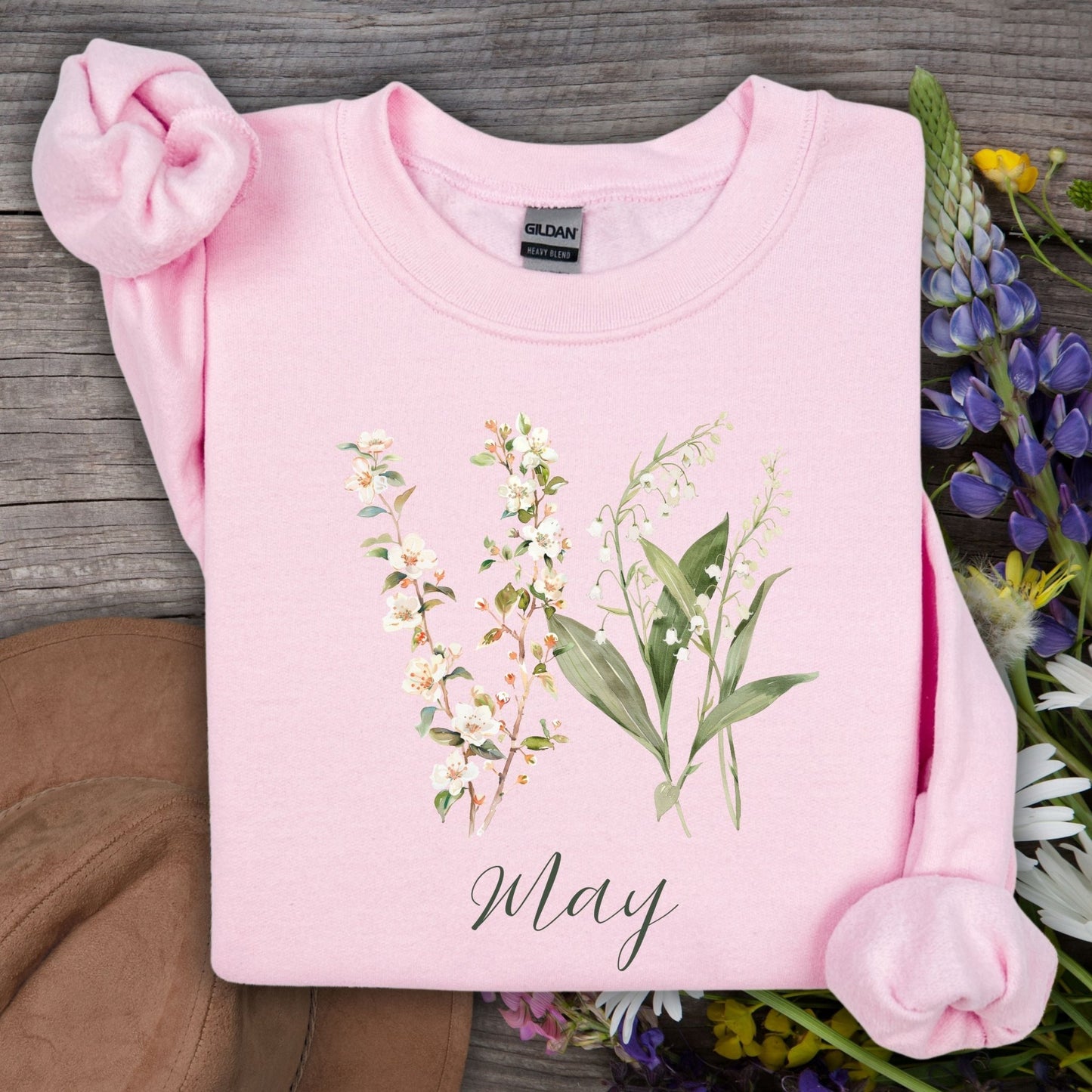 May Birth Flower Sweatshirt — Lily of the Valley & Hawthorn