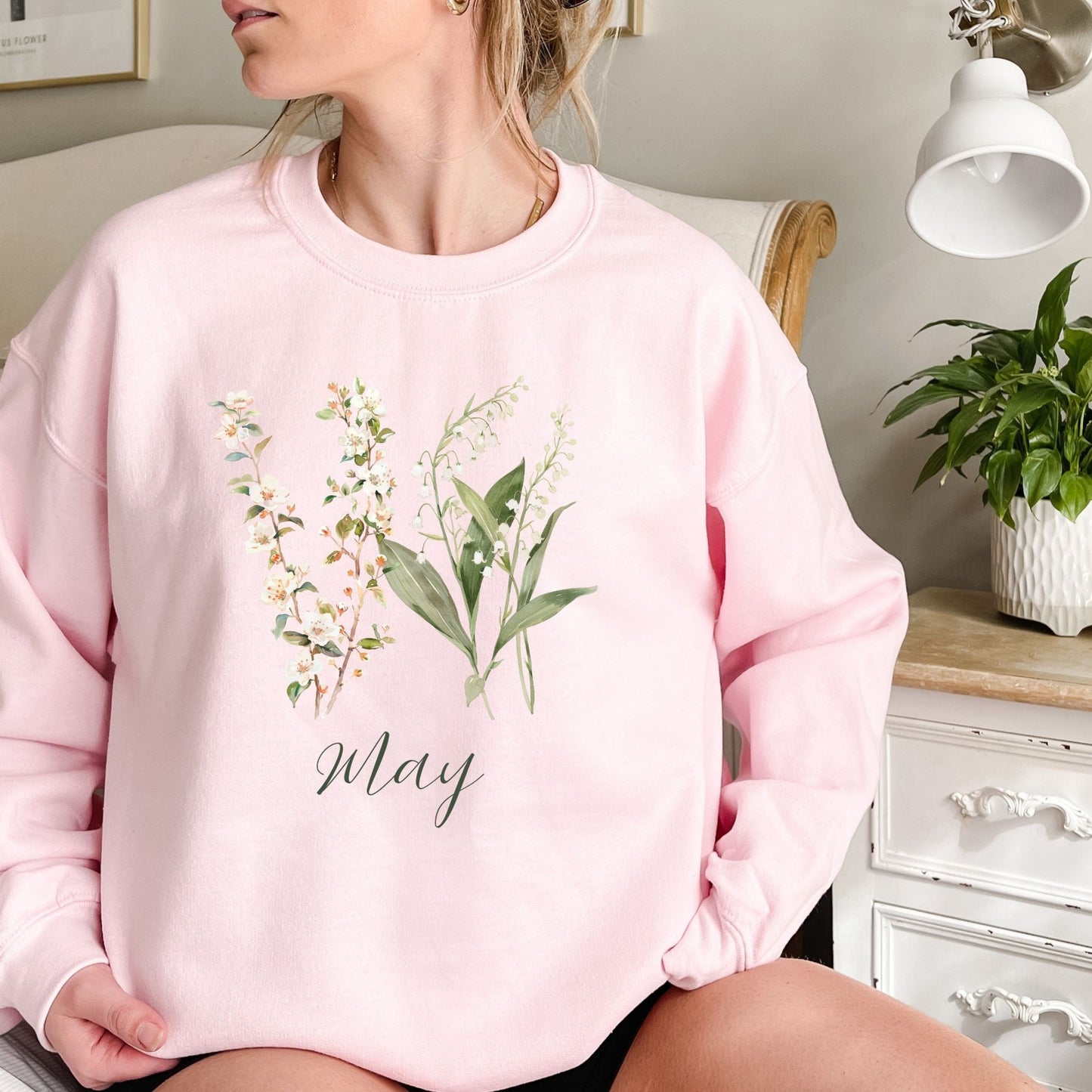 May Birth Flower Sweatshirt — Lily of the Valley & Hawthorn