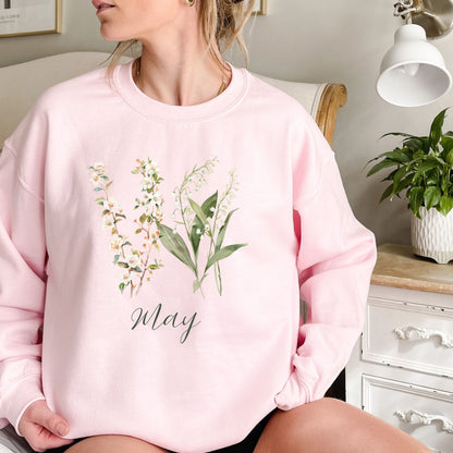 May Birth Flower Sweatshirt — Lily of the Valley & Hawthorn