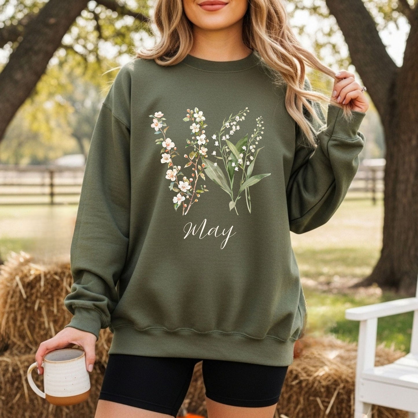 May Birth Flower Sweatshirt — Lily of the Valley & Hawthorn