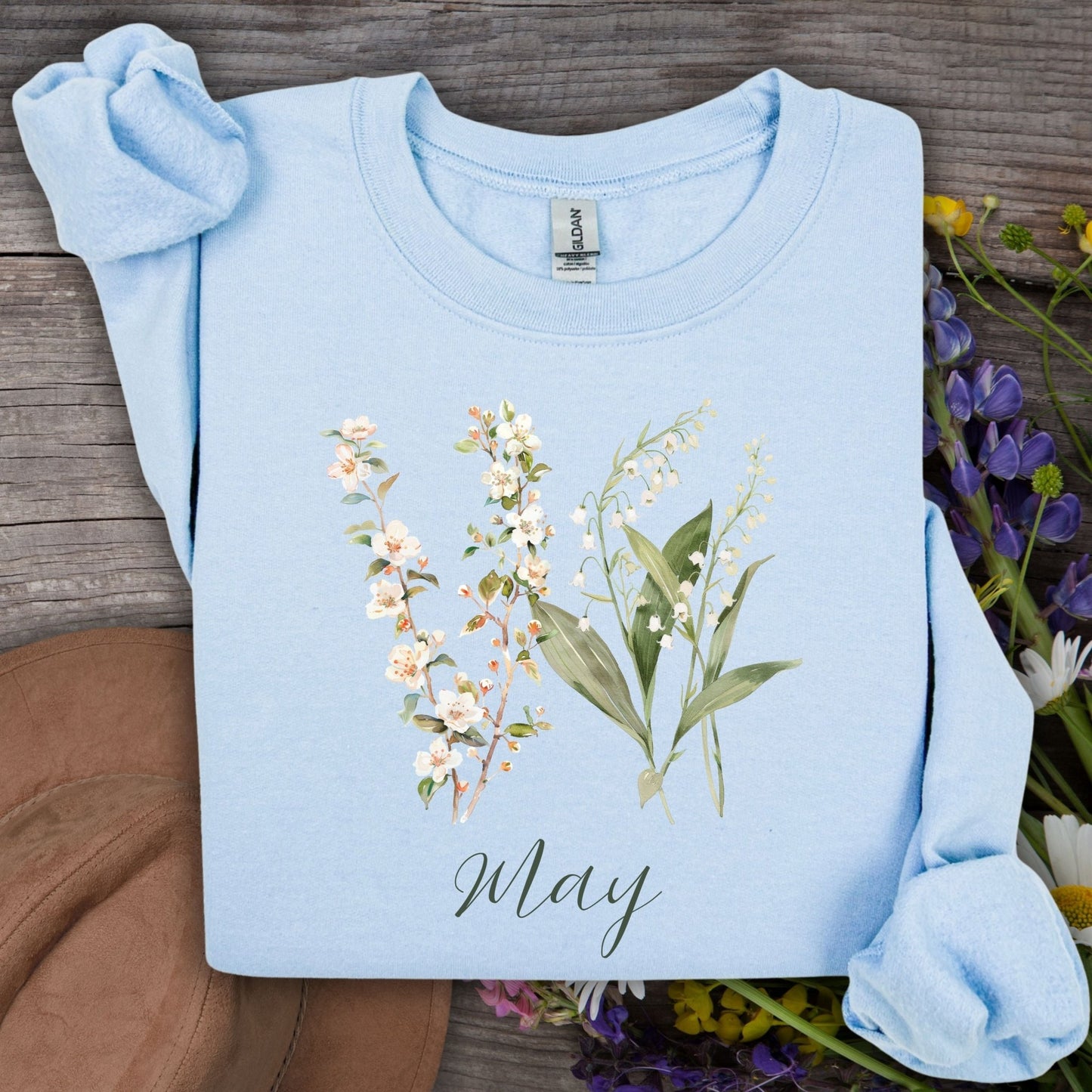 May Birth Flower Sweatshirt — Lily of the Valley & Hawthorn