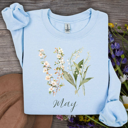 May Birth Flower Sweatshirt — Lily of the Valley & Hawthorn