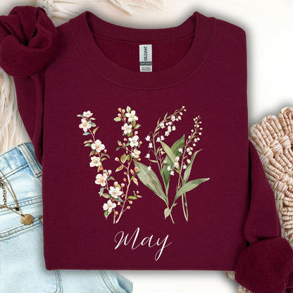 May Birth Flower Sweatshirt — Lily of the Valley & Hawthorn