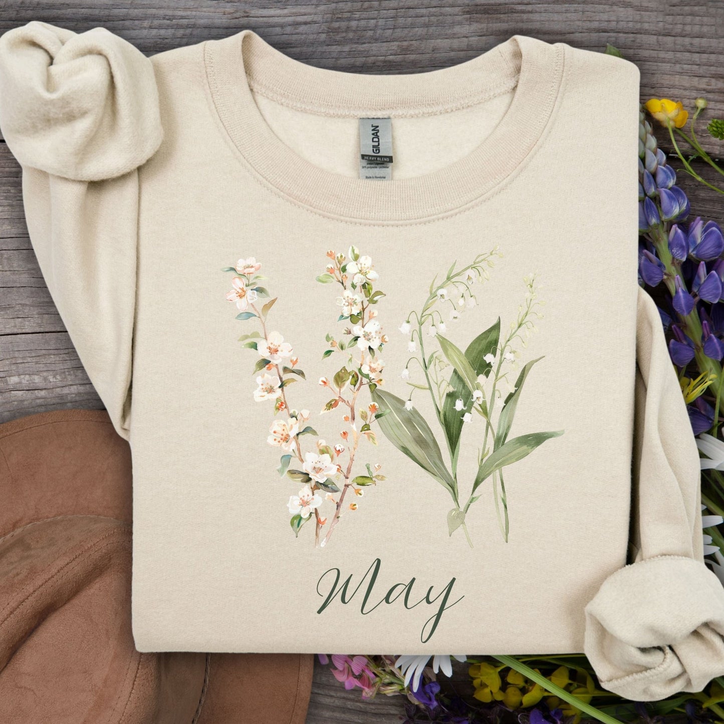 May Birth Flower Sweatshirt — Lily of the Valley & Hawthorn