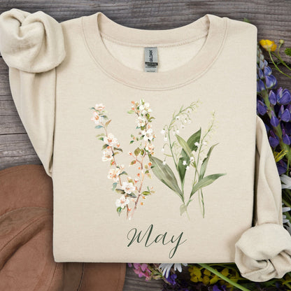 May Birth Flower Sweatshirt — Lily of the Valley & Hawthorn