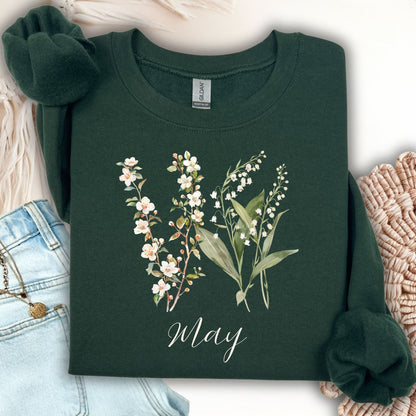 May Birth Flower Sweatshirt — Lily of the Valley & Hawthorn