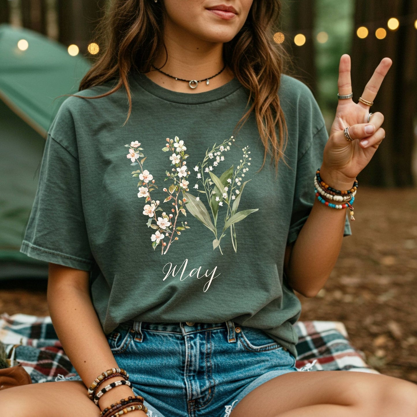 May Birth Month T‑Shirt — Lily of the Valley & Hawthorn