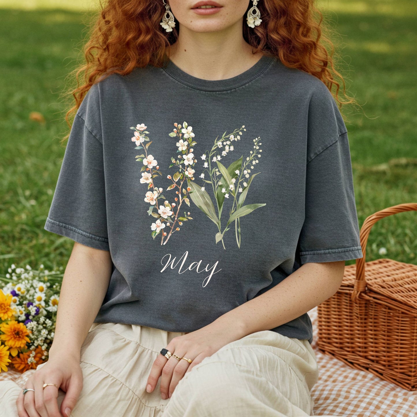May Birth Month T‑Shirt — Lily of the Valley & Hawthorn