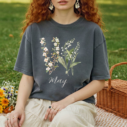 May Birth Month T‑Shirt — Lily of the Valley & Hawthorn