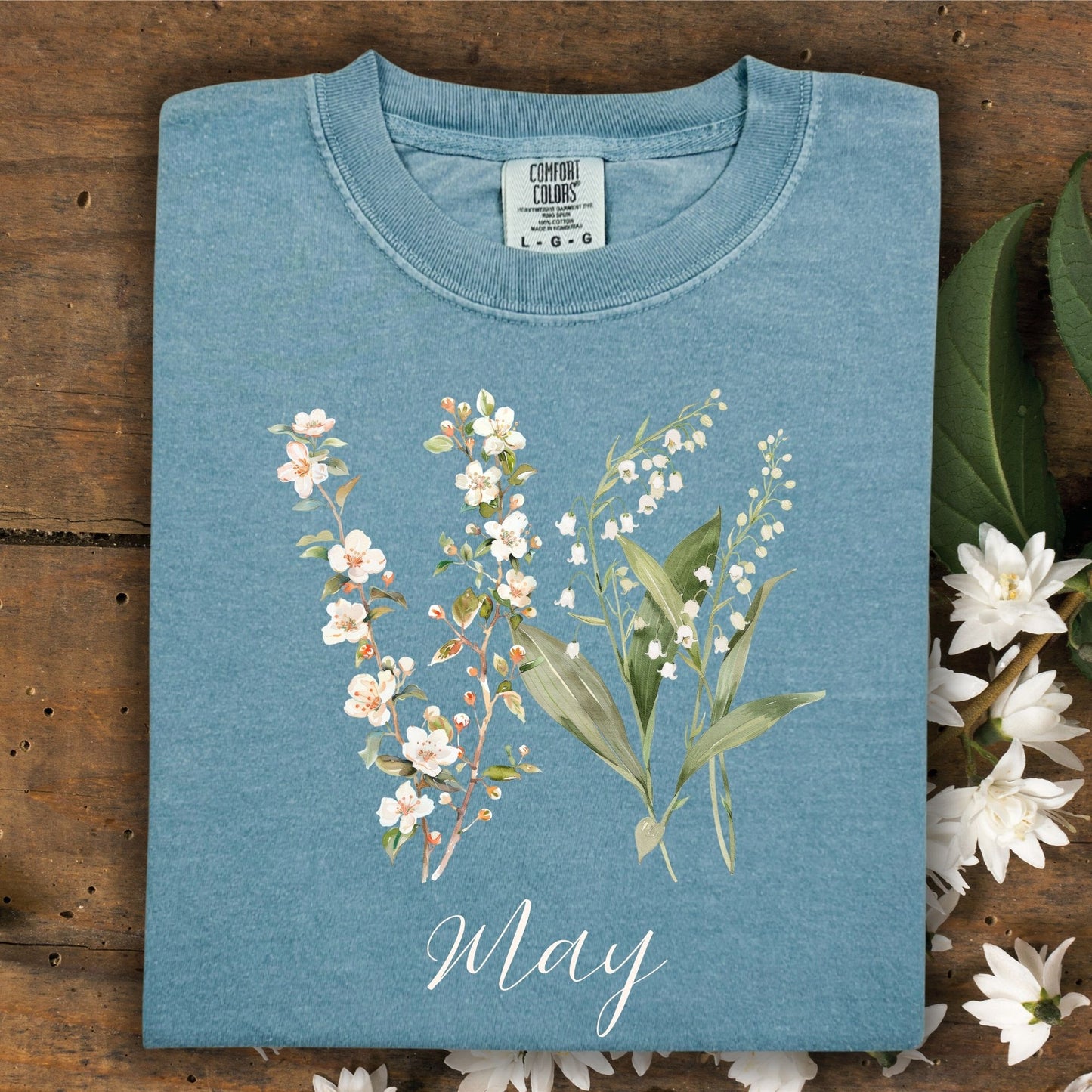 May Birth Month T‑Shirt — Lily of the Valley & Hawthorn