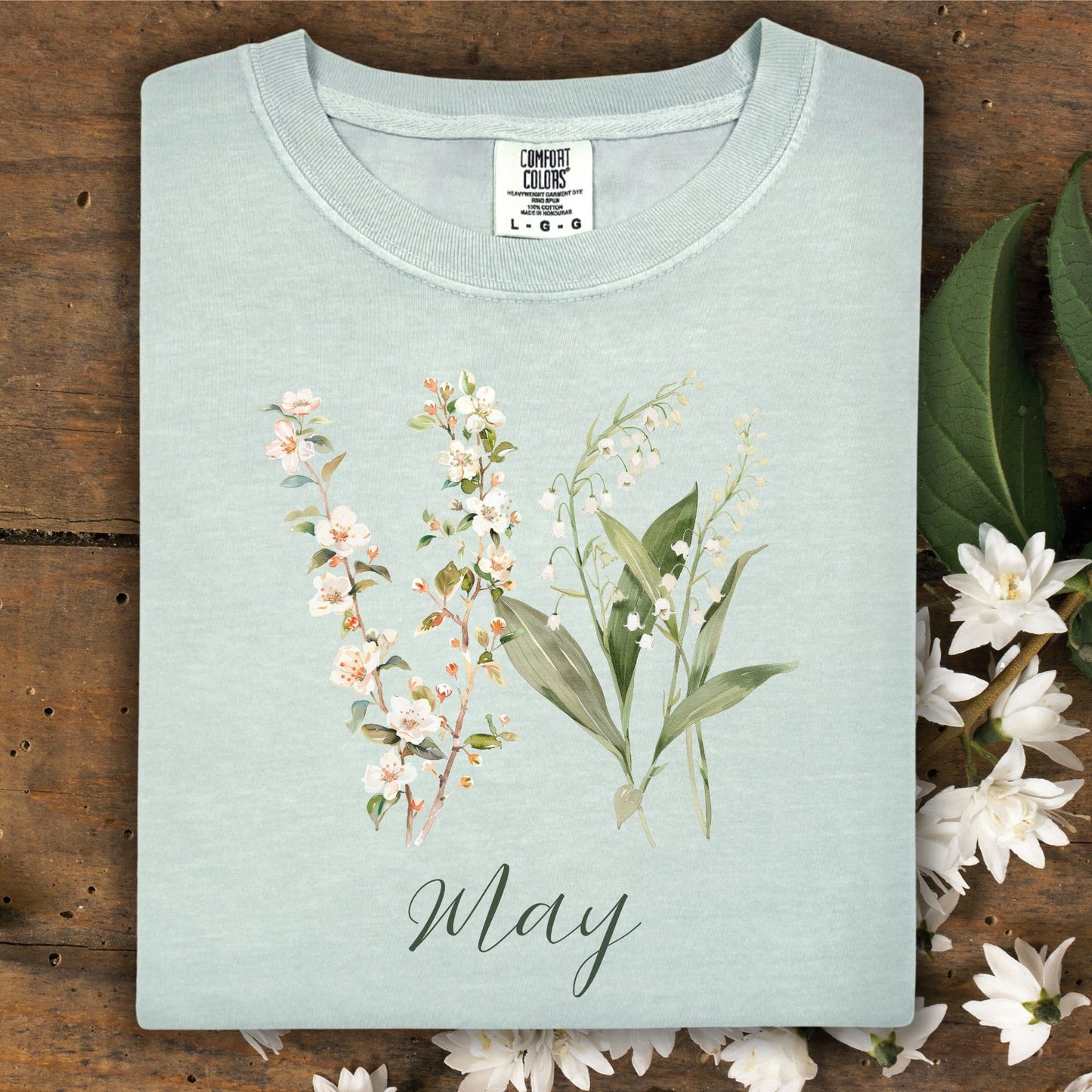 May Birth Month T‑Shirt — Lily of the Valley & Hawthorn