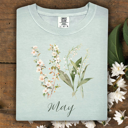 May Birth Month T‑Shirt — Lily of the Valley & Hawthorn