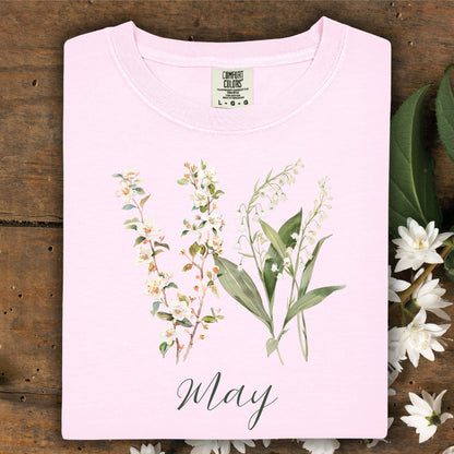 May Birth Month T‑Shirt — Lily of the Valley & Hawthorn