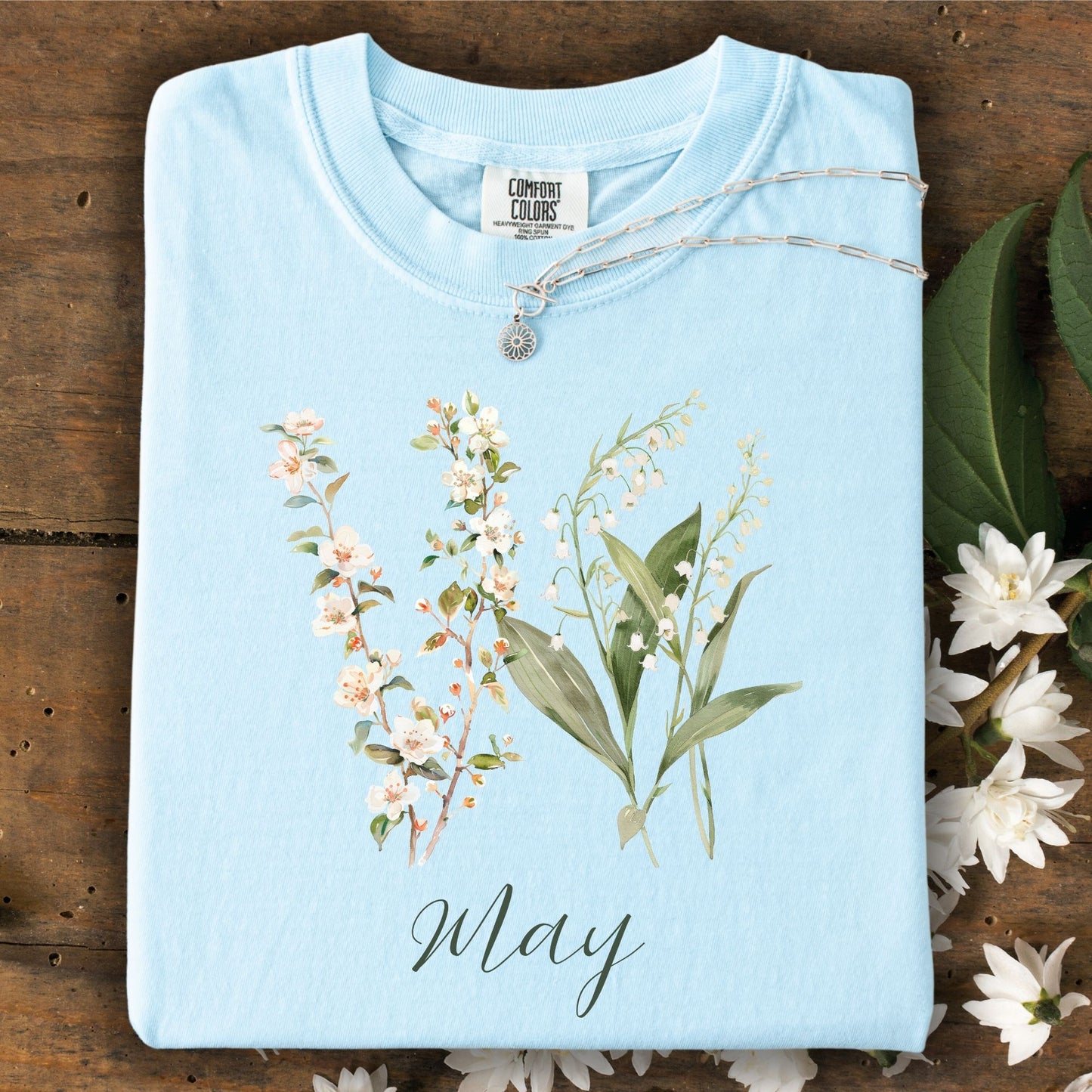 May Birth Month T‑Shirt — Lily of the Valley & Hawthorn