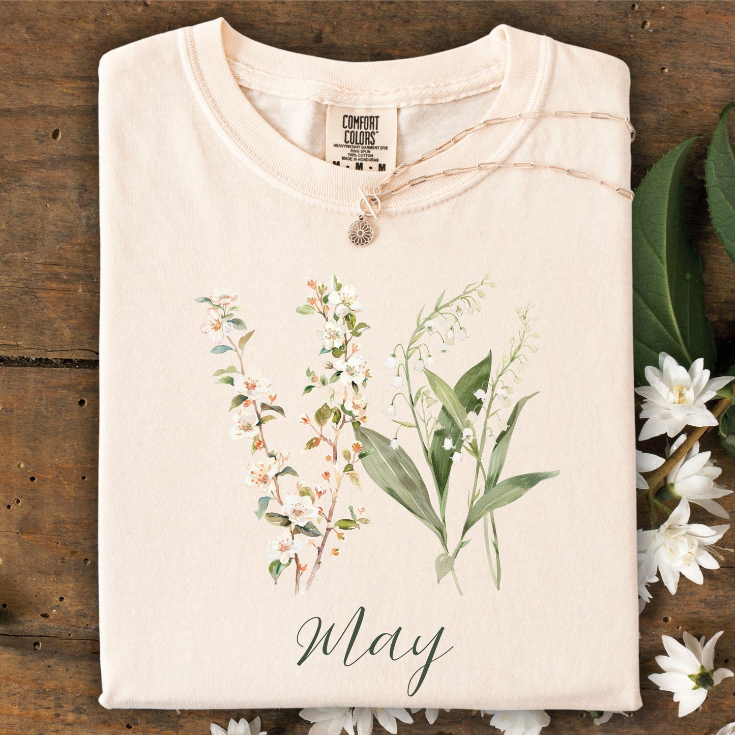 May Birth Month T‑Shirt — Lily of the Valley & Hawthorn