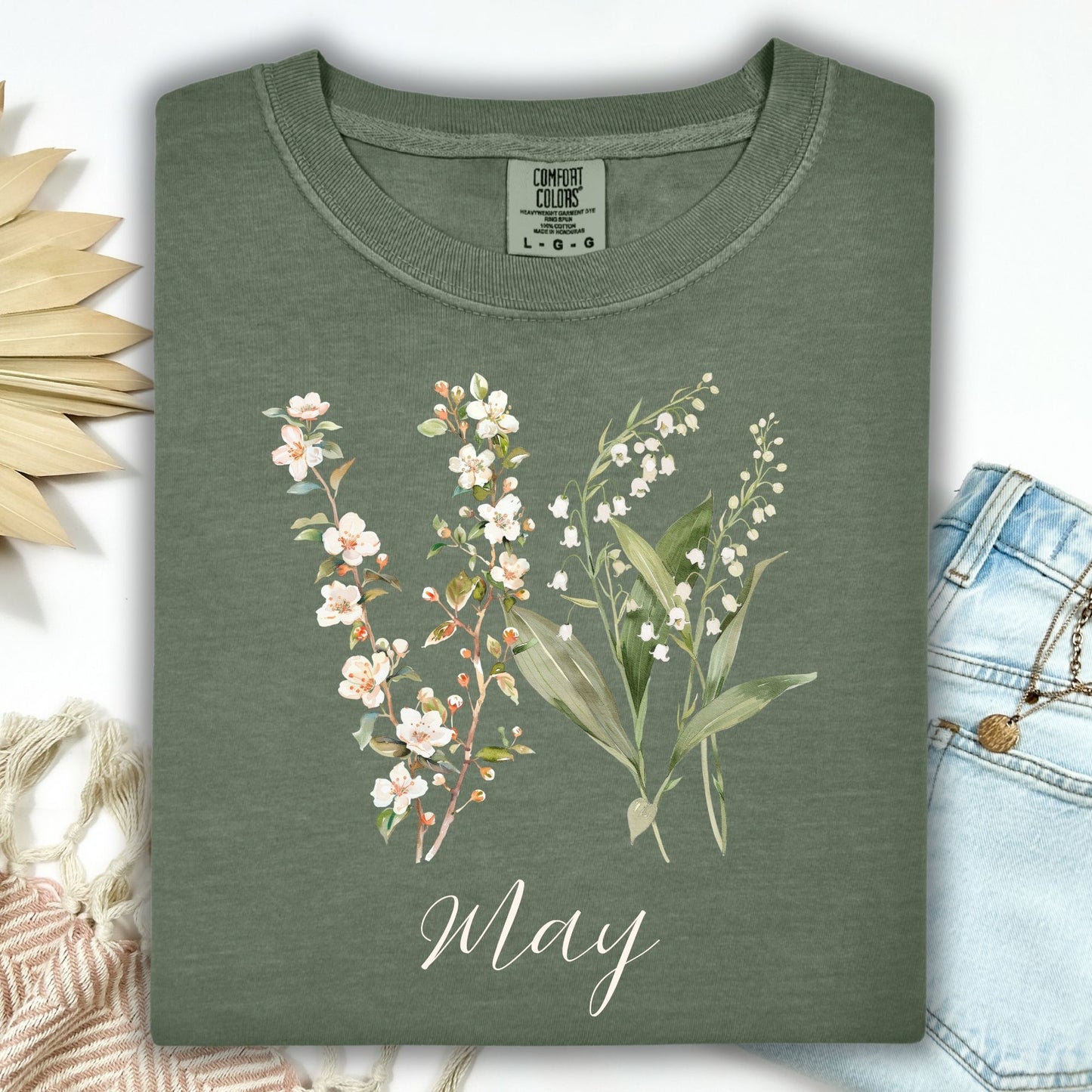 May Birth Month T‑Shirt — Lily of the Valley & Hawthorn