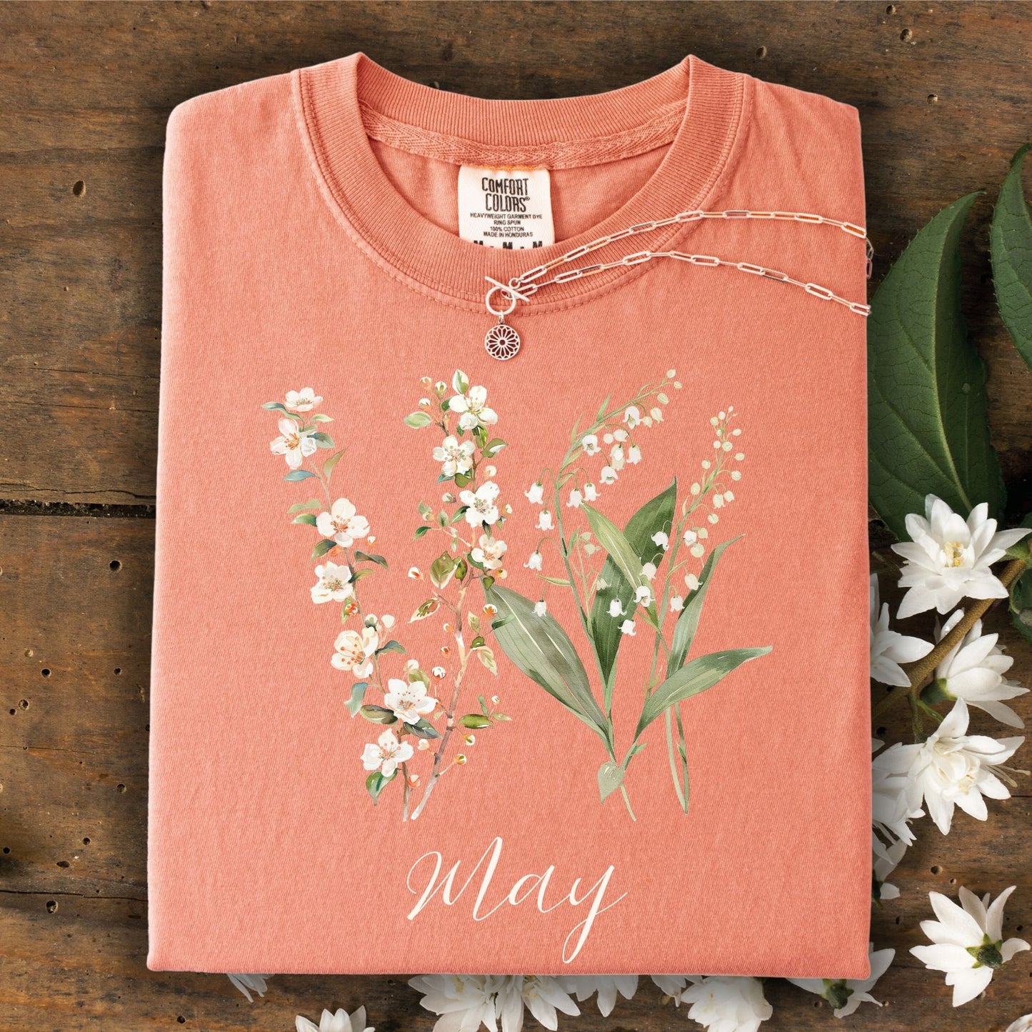 May Birth Month T‑Shirt — Lily of the Valley & Hawthorn