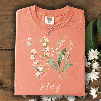 May Birth Month T‑Shirt — Lily of the Valley & Hawthorn