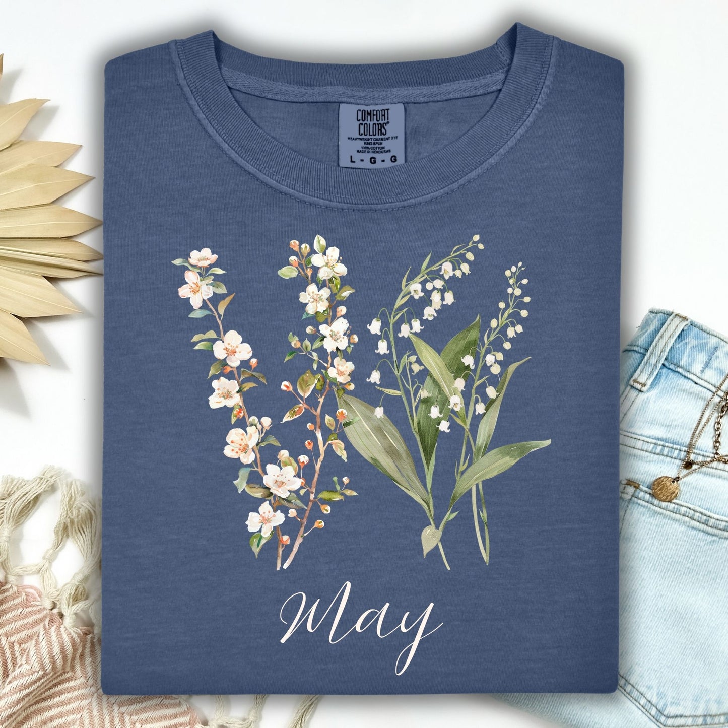 May Birth Month T‑Shirt — Lily of the Valley & Hawthorn