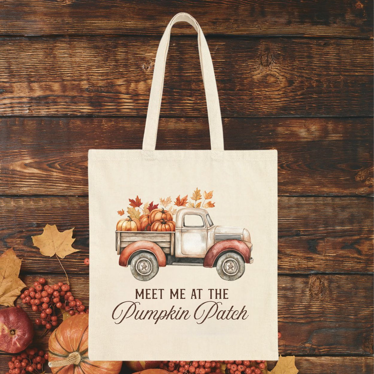 Meet Me at the Pumpkin Patch Vintage Pick Up Truck Tote Bag