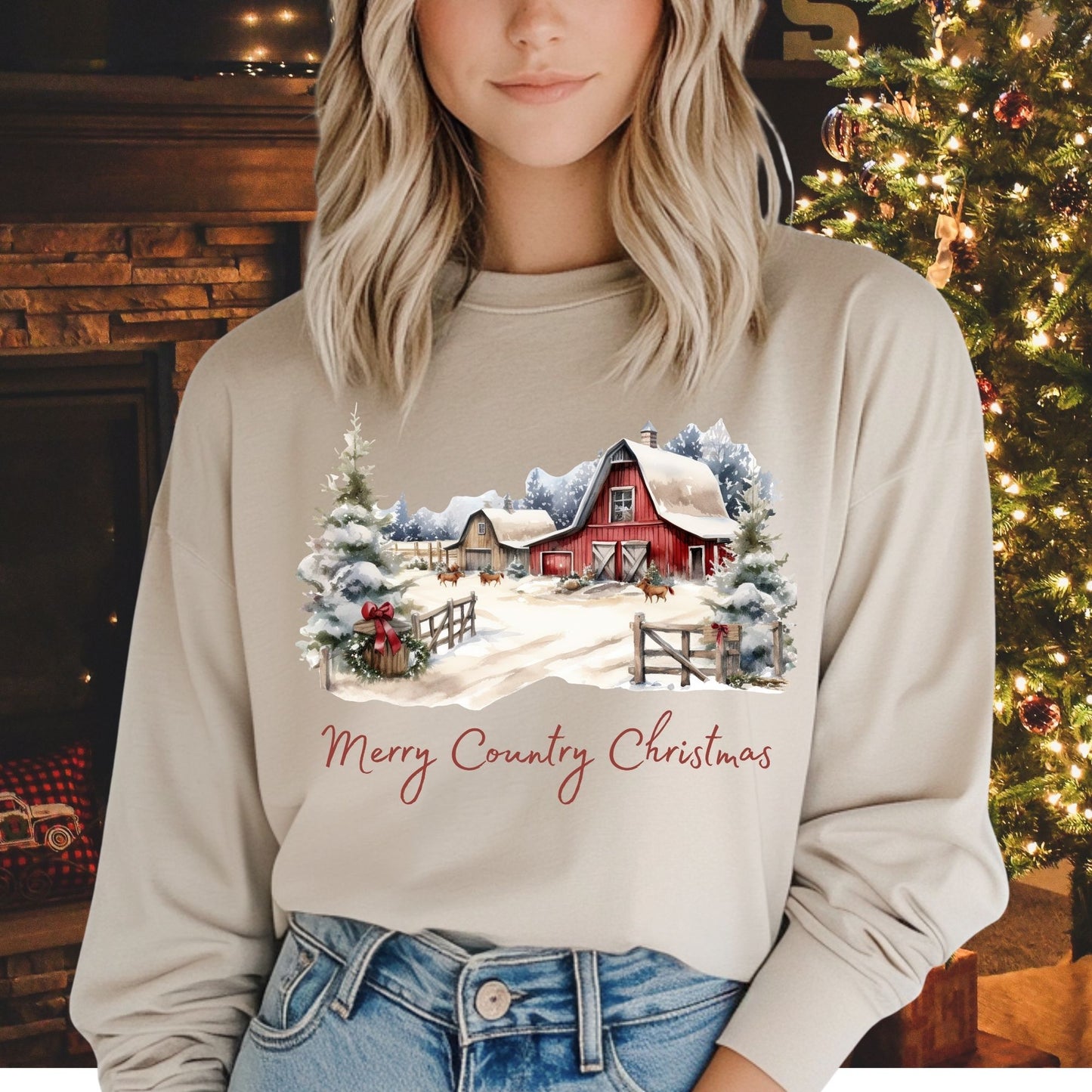 Merry Country Christmas Long Sleeve Tee