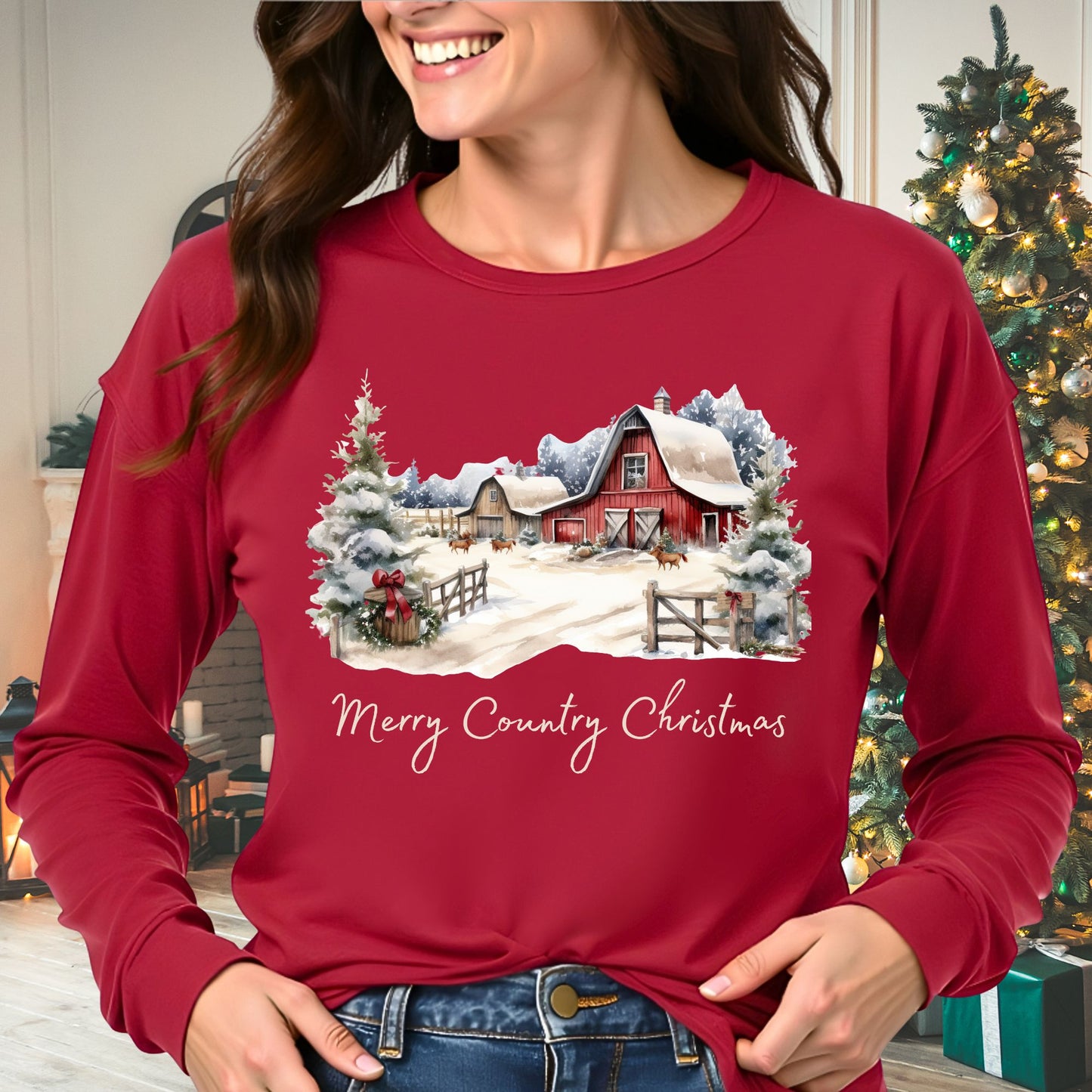 Merry Country Christmas Long Sleeve Tee