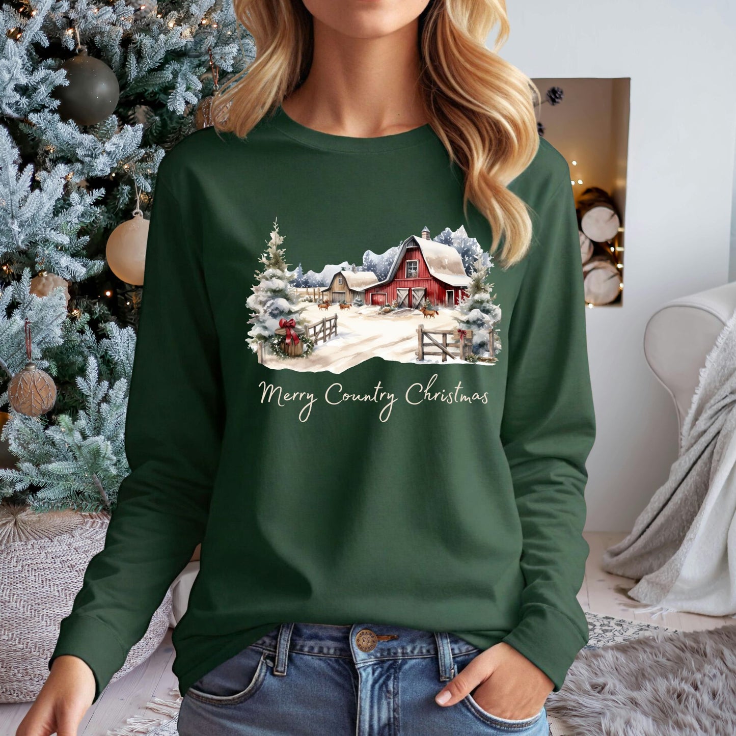 Merry Country Christmas Long Sleeve Tee