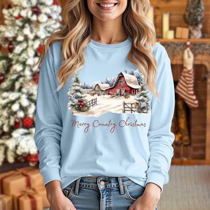 Merry Country Christmas Long Sleeve Tee