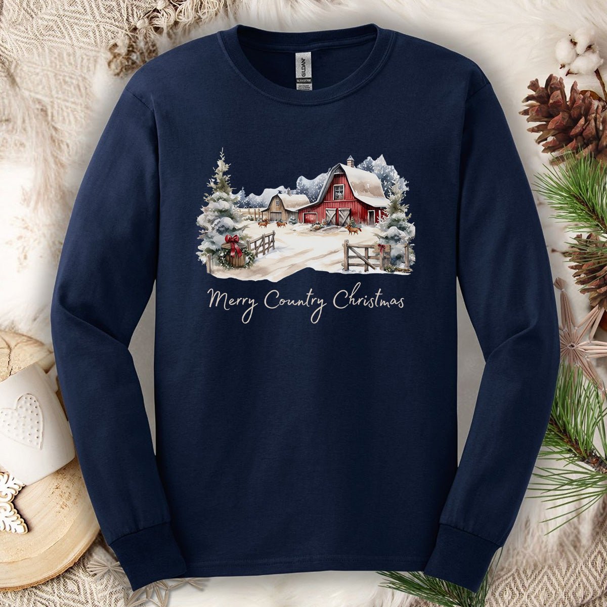 Merry Country Christmas Long Sleeve Tee