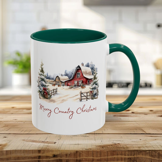 Merry Country Christmas with Red Barn Mug (11/15oz)